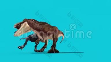 侏罗纪世界霸王龙与异族霸王龙下蓝屏3D渲染动画